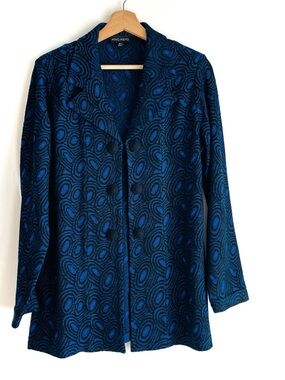 Ming Wang Teal-Blue & Black Swirl Button Jacket
